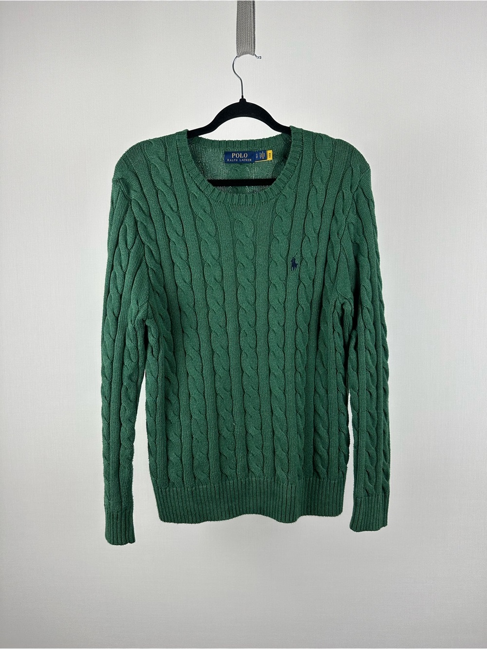 Polo Ralph Lauren Cable Knit Sweater Green Cotton Pony Logo Men’s Size S